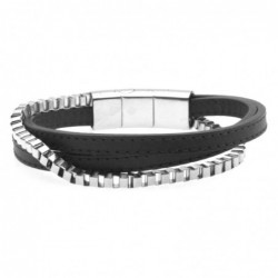 bracciale pelle uomo e catena acciaio