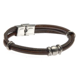 bracciale uomo in pelle elementi in acciaio satinati