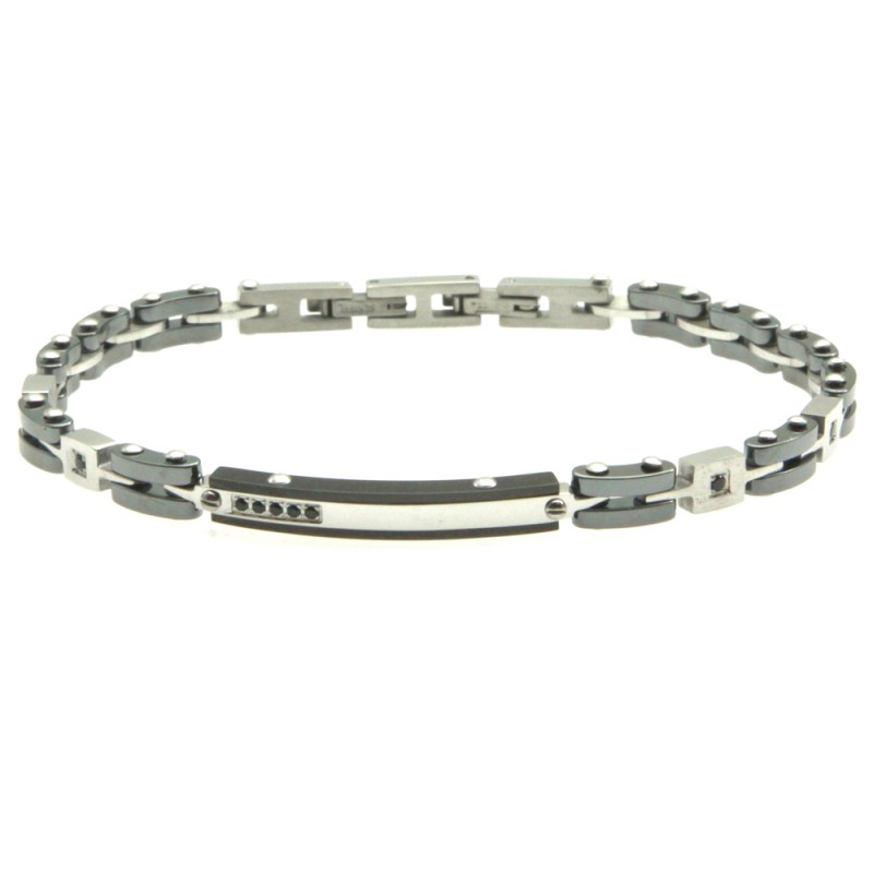 bracciale uomo acciaio ceramica e strass
