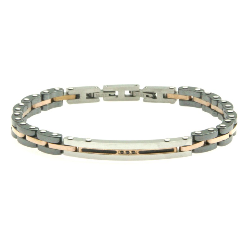 bracciale uomo acciaio ceramica e strass