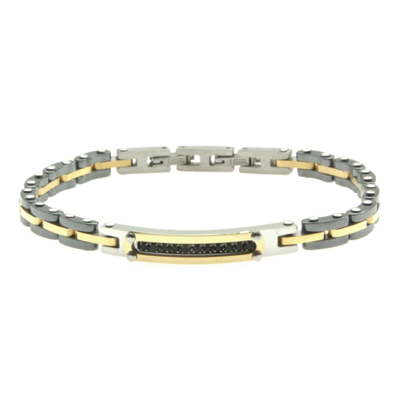 bracciale uomo acciaio ceramica e strass