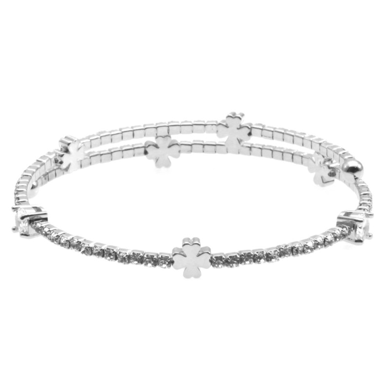 bracciale donna quadrifogli e strass rigido