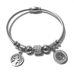 bracciale rigido donna con alberi della vita in acciaio e strass