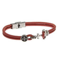 bracciale uomo con ancora e pelle rossa