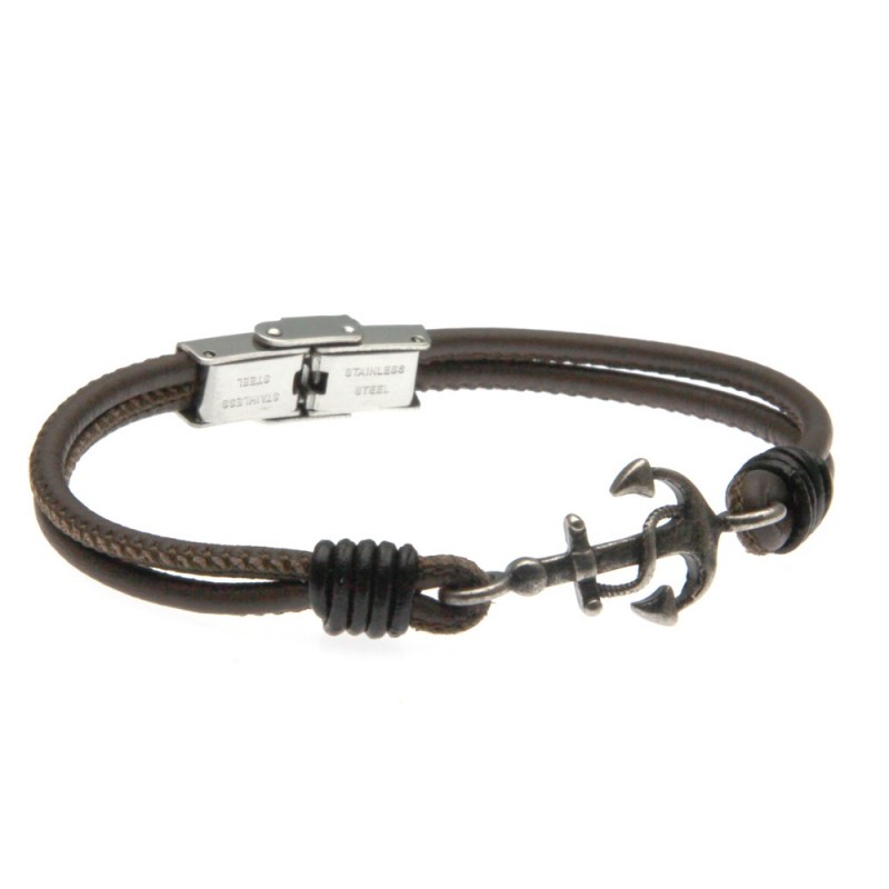 bracciale uomo ancora acciaio e pelle