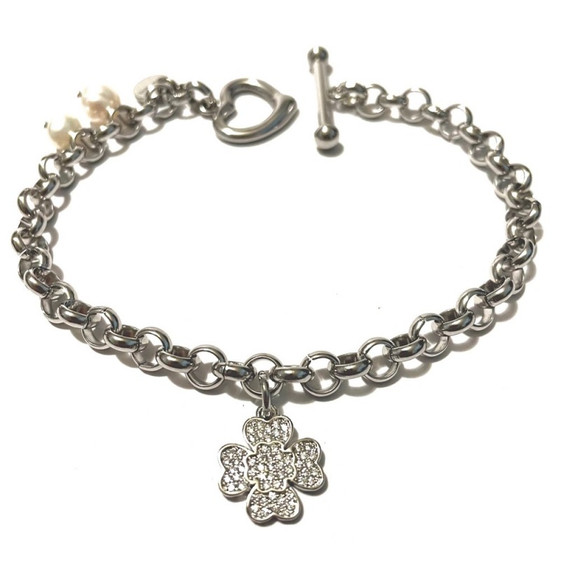 bracciale donna acciaio con quadrifoglio