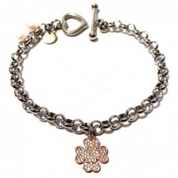 bracciale donna acciaio con quadrifoglio ramato