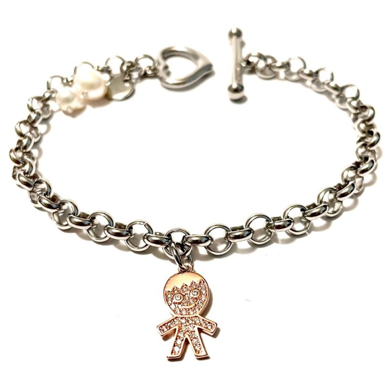 bracciale donna acciaio con bimbo ramato