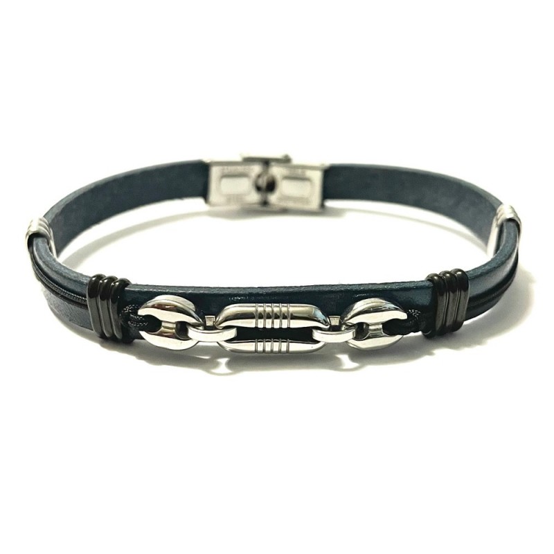 bracciale pelle uomo blu