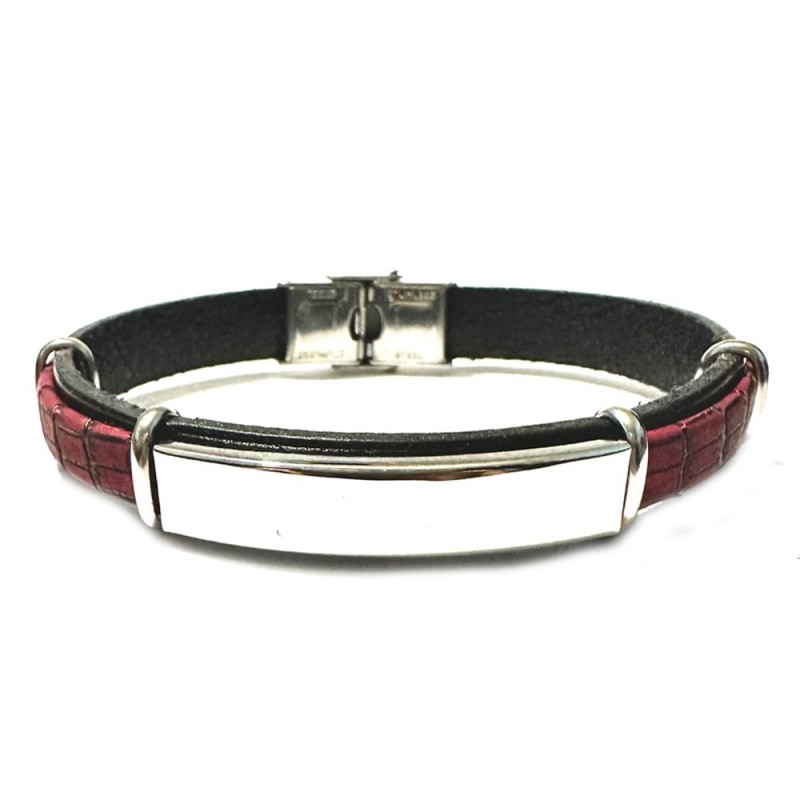 bracciale pelle uomo piastra acciaio