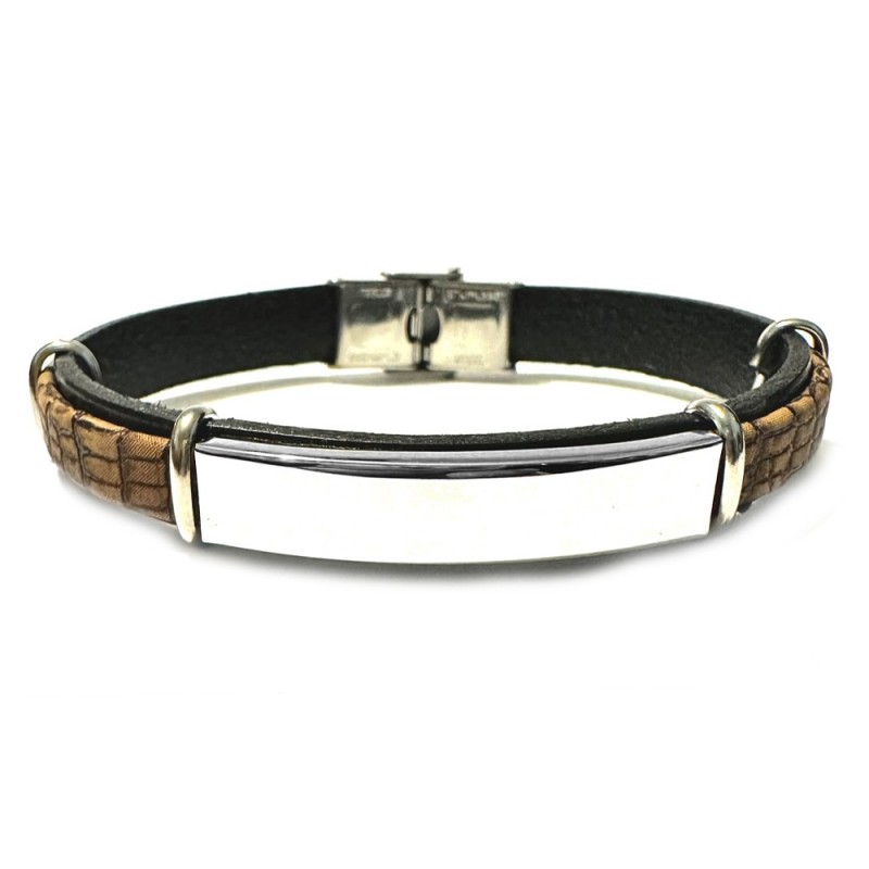 bracciale pelle uomo piastra acciaio