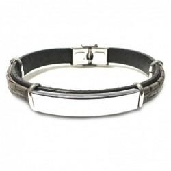 bracciale pelle uomo piastra acciaio