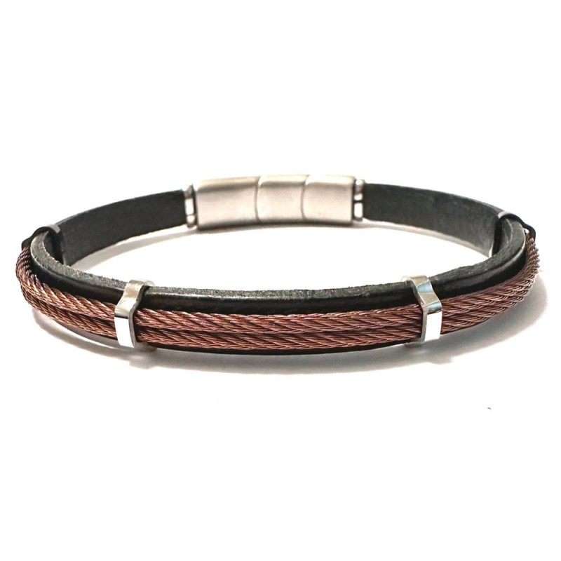 bracciale pelle uomo cavetto acciaio