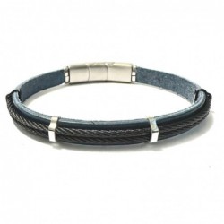 bracciale pelle uomo cavetto acciaio