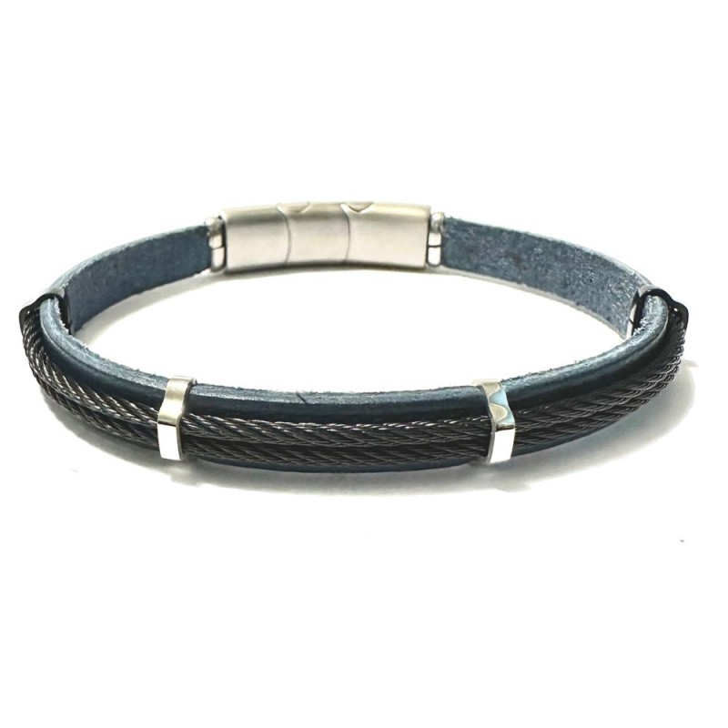 bracciale pelle uomo cavetto acciaio