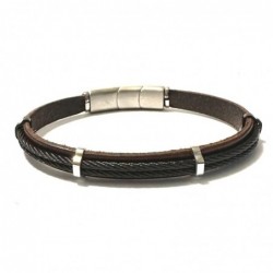 bracciale pelle uomo cavetto acciaio