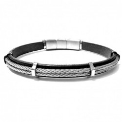 bracciale pelle uomo cavetto acciaio