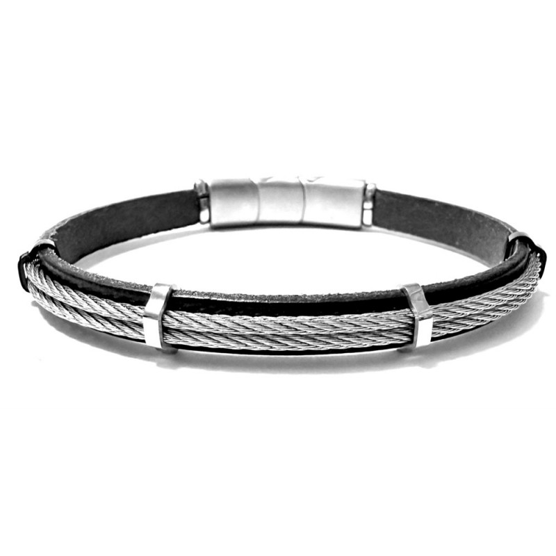 bracciale pelle uomo cavetto acciaio