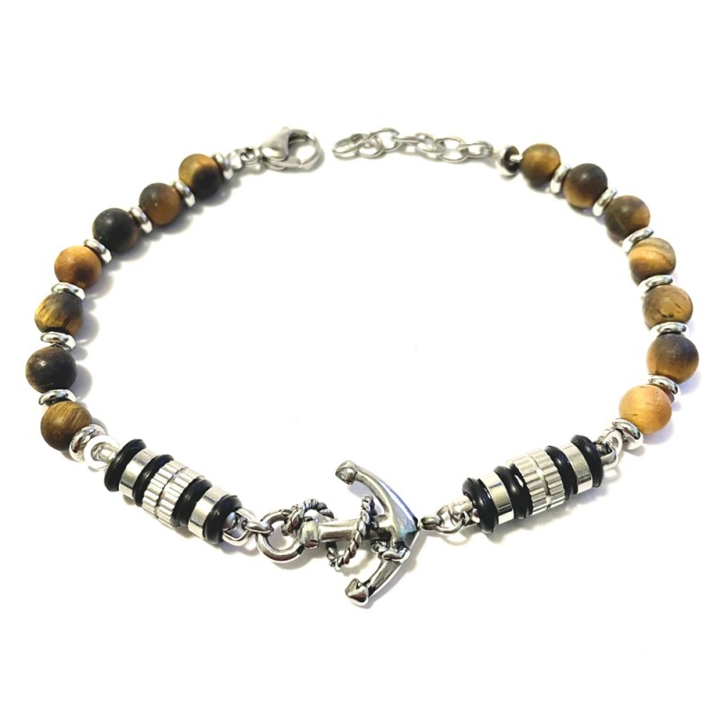 bracciale ancora uomo acciaio e pietre