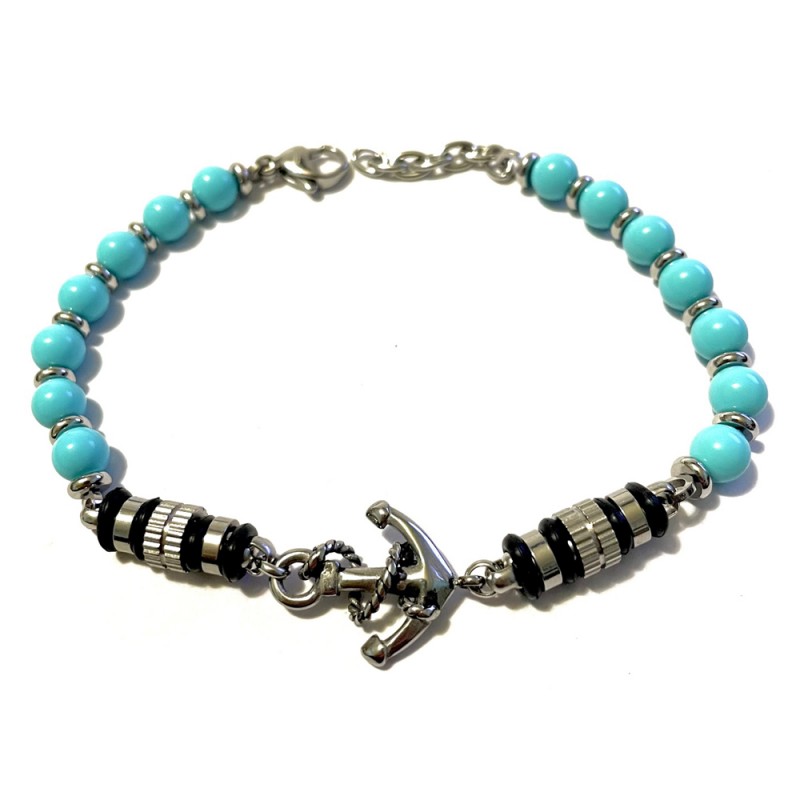 bracciale ancora uomo acciaio e pietre