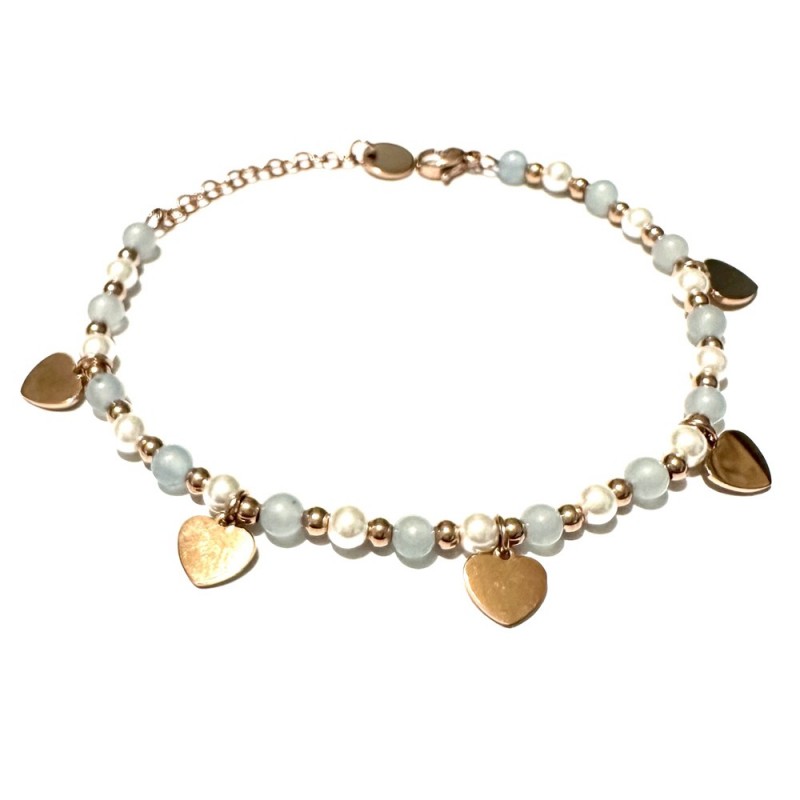 bracciale cuoricini donna pietre acciaio ramato