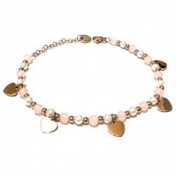 bracciale cuoricini donna pietre acciaio ramato