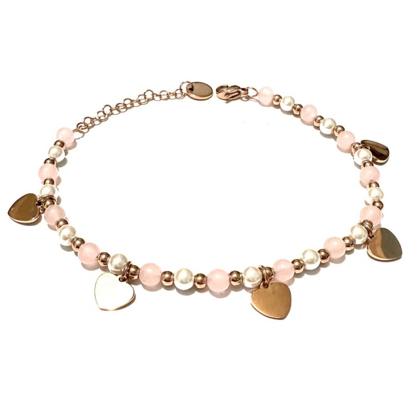 bracciale cuoricini donna pietre acciaio ramato