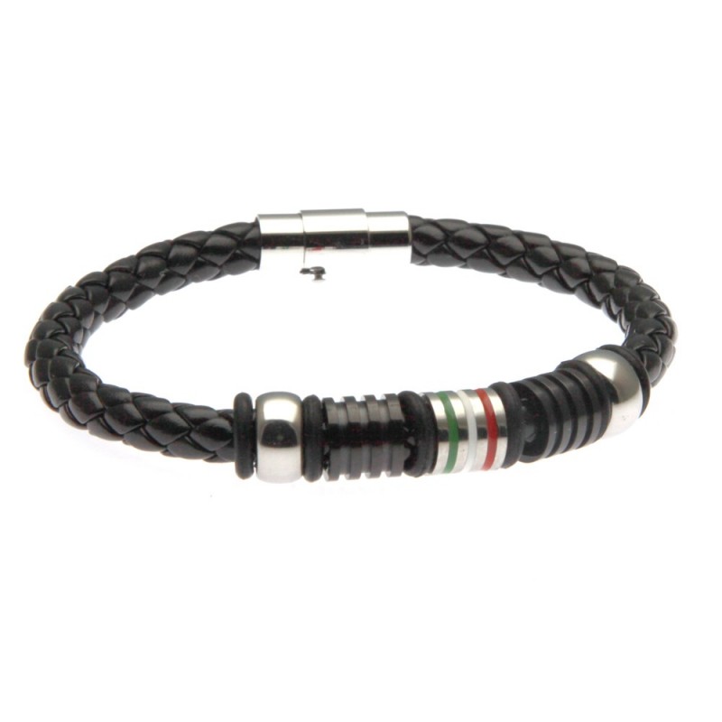 bracciale uomo in pelle con bandiera italiana