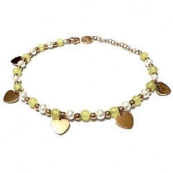 bracciale cuoricini donna pietre acciaio ramato