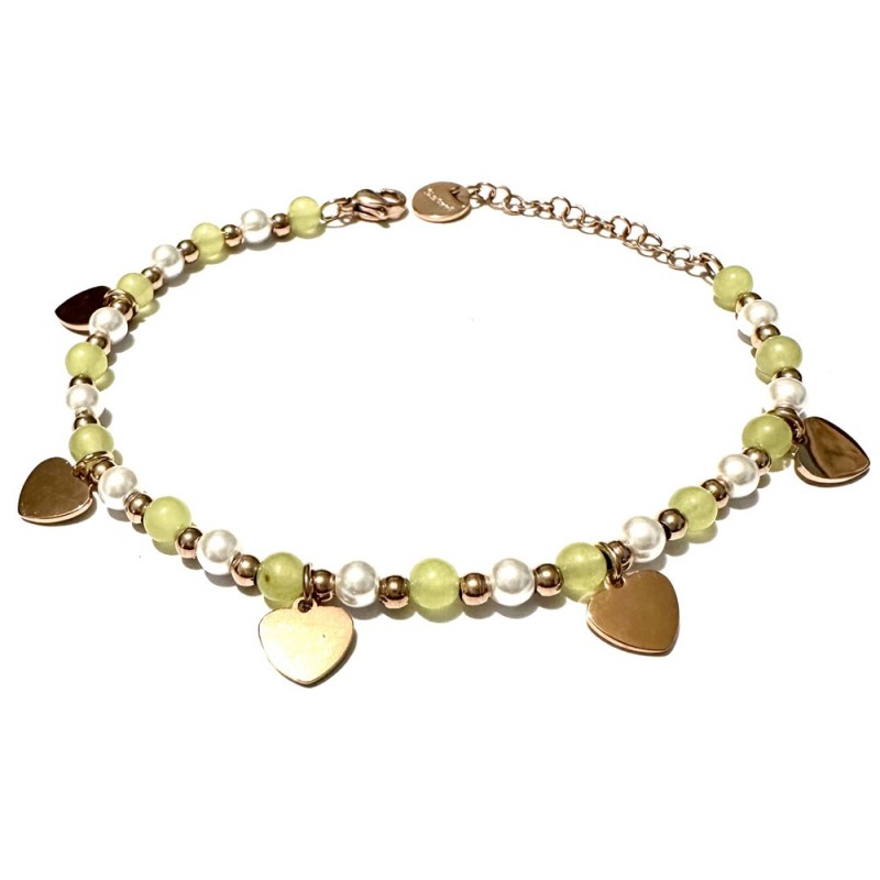 bracciale cuoricini donna pietre acciaio ramato
