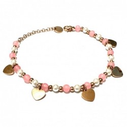 bracciale cuoricini donna pietre acciaio ramato