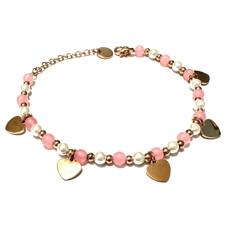 bracciale cuoricini donna pietre acciaio ramato
