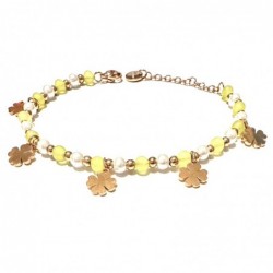 bracciale quadrifogli donna pietre acciaio ramato