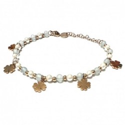 bracciale quadrifogli donna pietre acciaio ramato