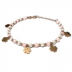 bracciale quadrifogli donna pietre acciaio ramato