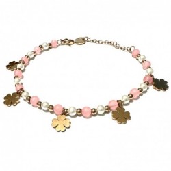 bracciale quadrifogli donna pietre acciaio ramato