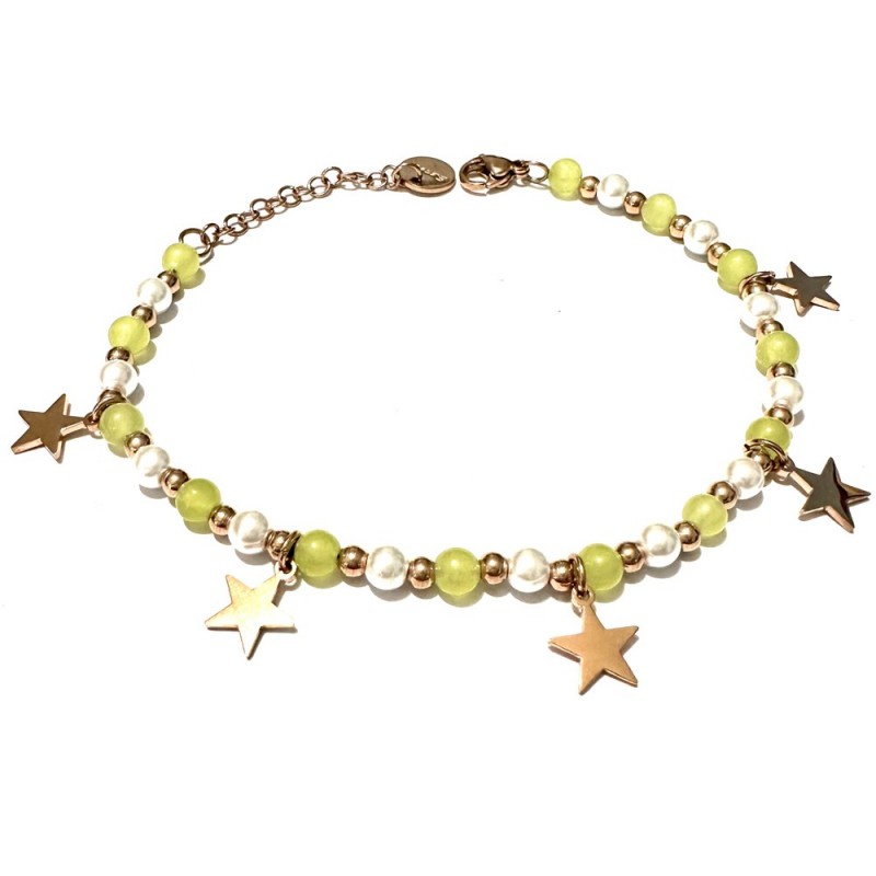 bracciale stelline donna pietre acciaio ramato