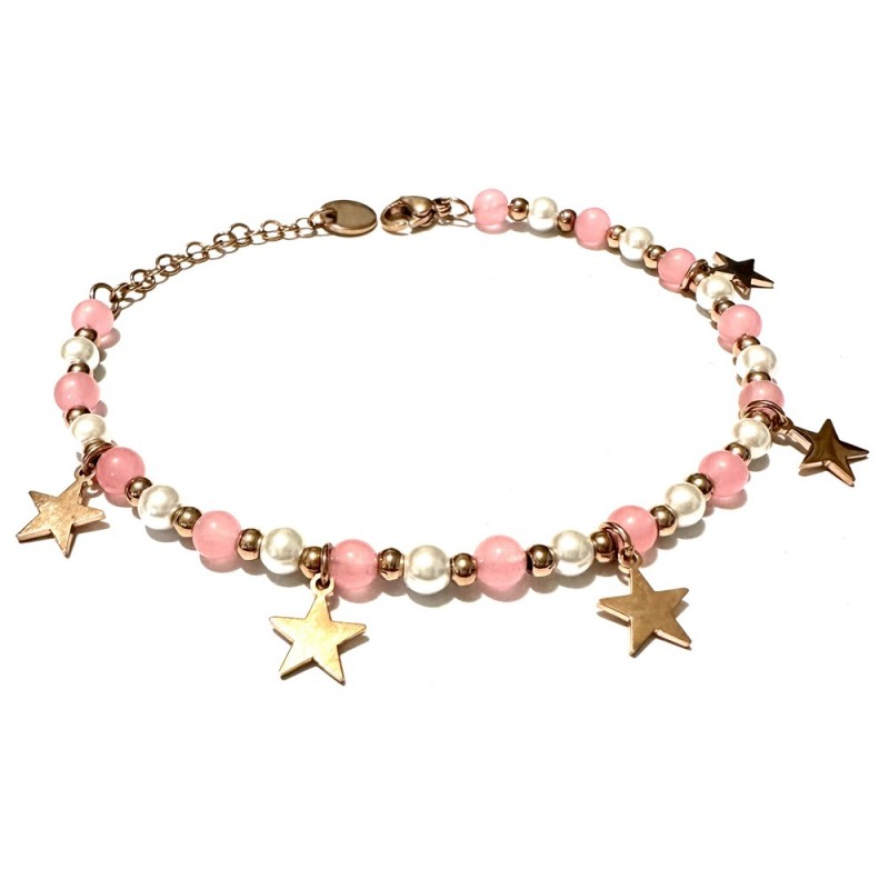 bracciale stelline donna pietre acciaio ramato
