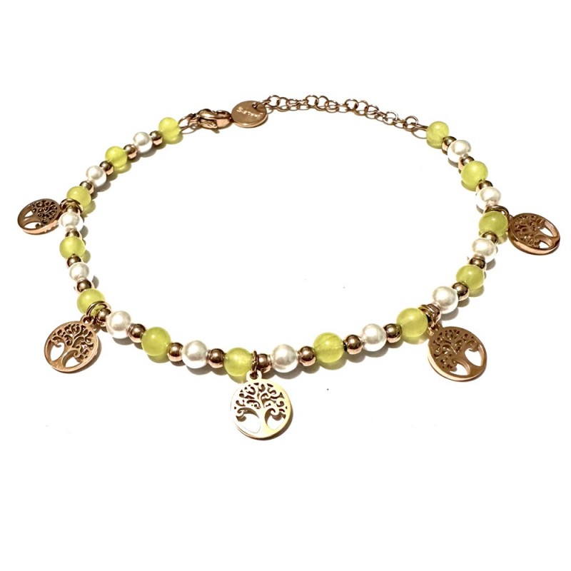 bracciale albero della vita donna pietre acciaio ramato