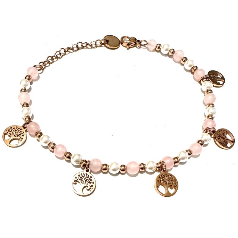bracciale albero della vita donna pietre acciaio ramato