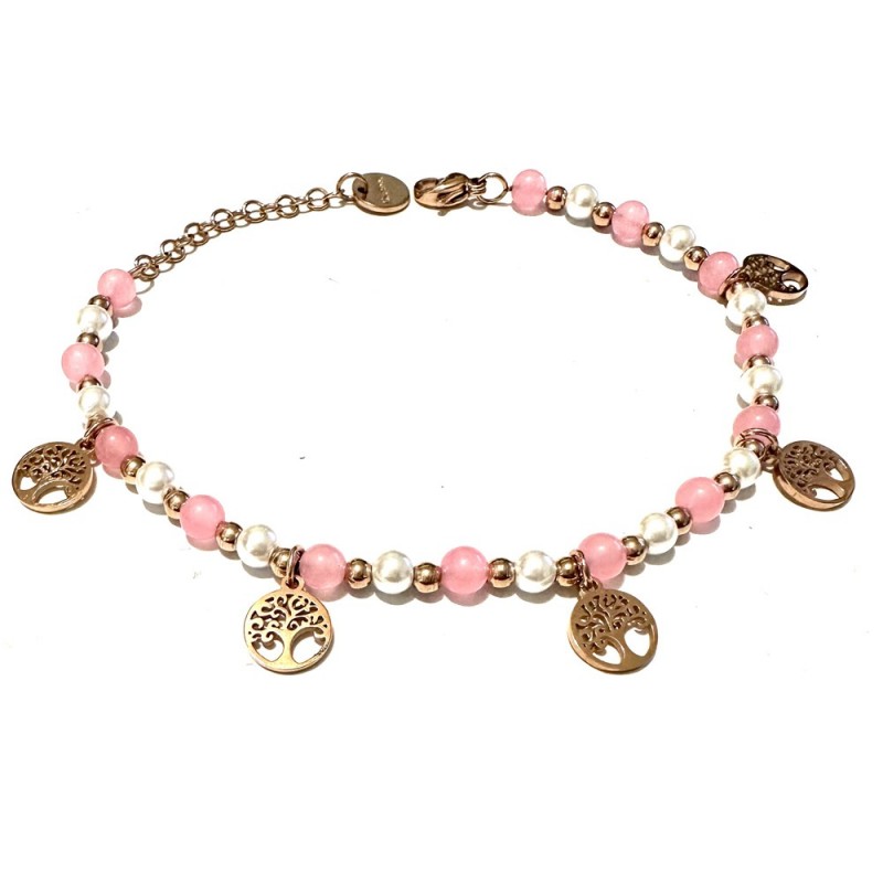 bracciale albero della vita donna pietre acciaio ramato