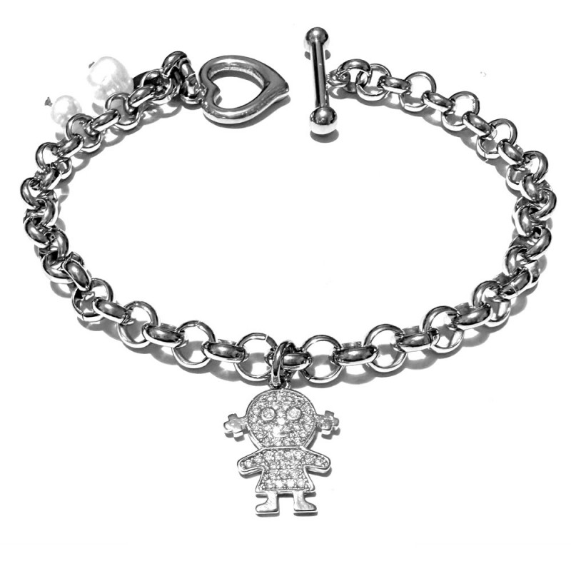 bracciale nascita bimba donna acciaio strass e perle