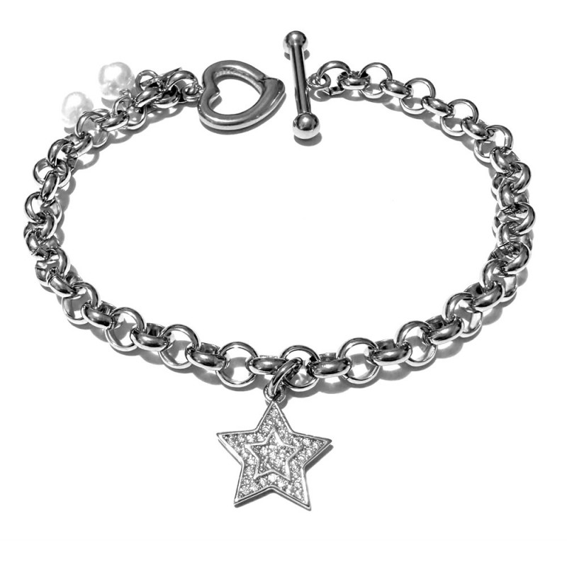 bracciale stella donna acciaio strass e perle