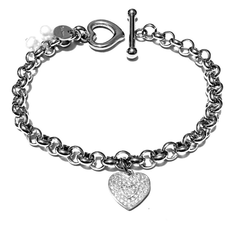 bracciale cuore donna acciaio strass e perle