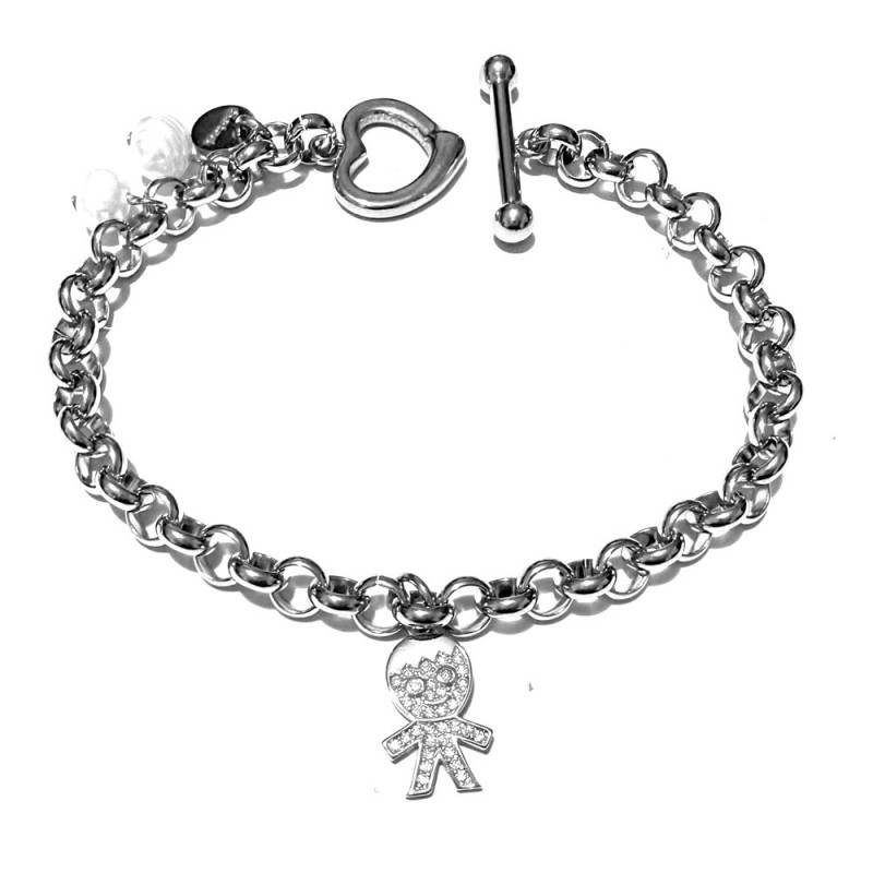 bracciale nascita bimbo donna acciaio strass e perle