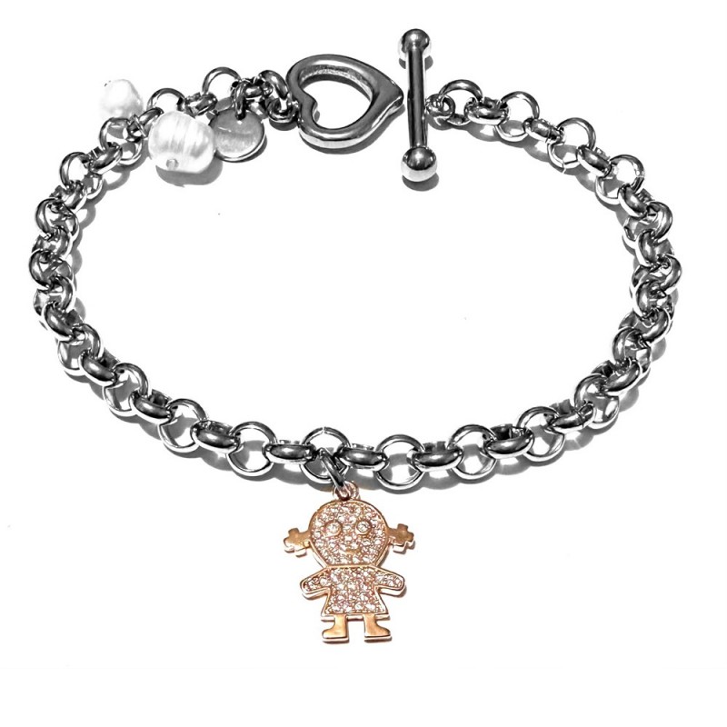 bracciale nascita bimba donna acciaio strass e perle
