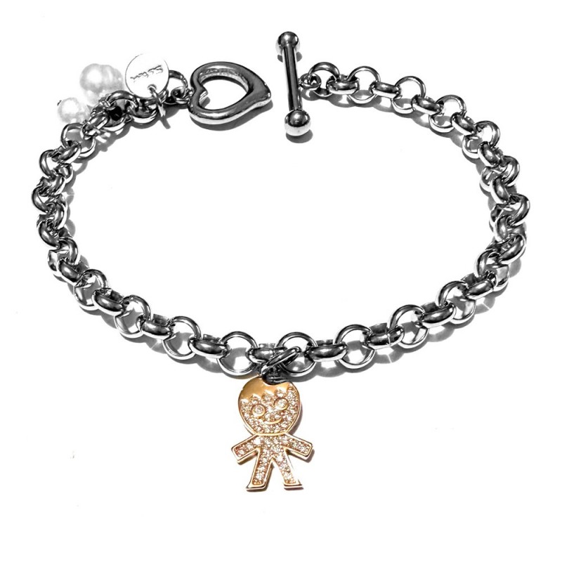 bracciale nascita bimbo donna acciaio strass e perle