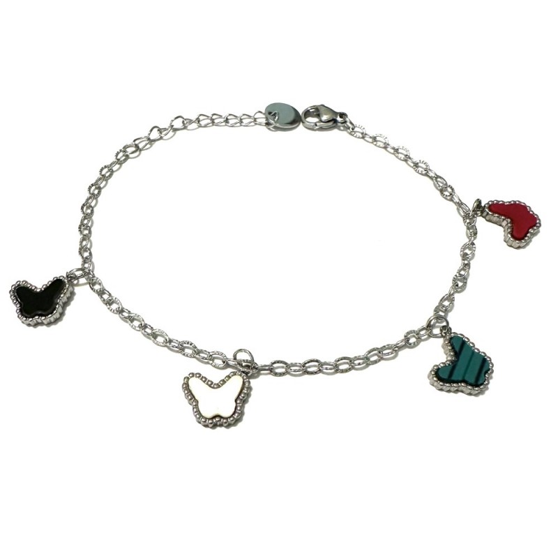 bracciale farfalle donna acciaio e resina colorata