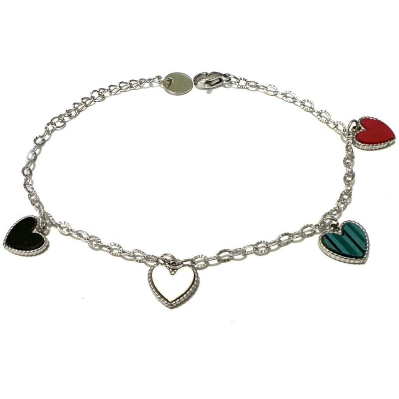 bracciale cuori donna acciaio e resina colorata