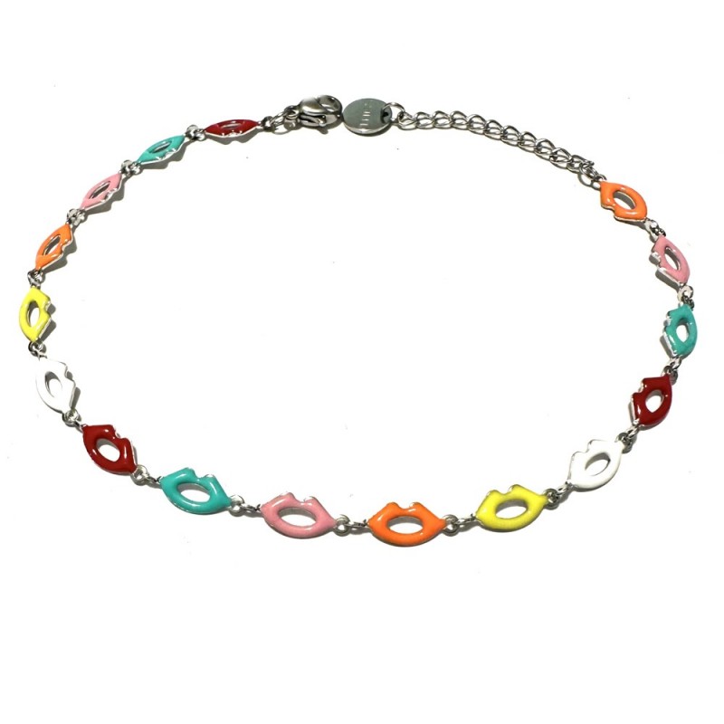 bracciale donna labbra acciaio e smalto